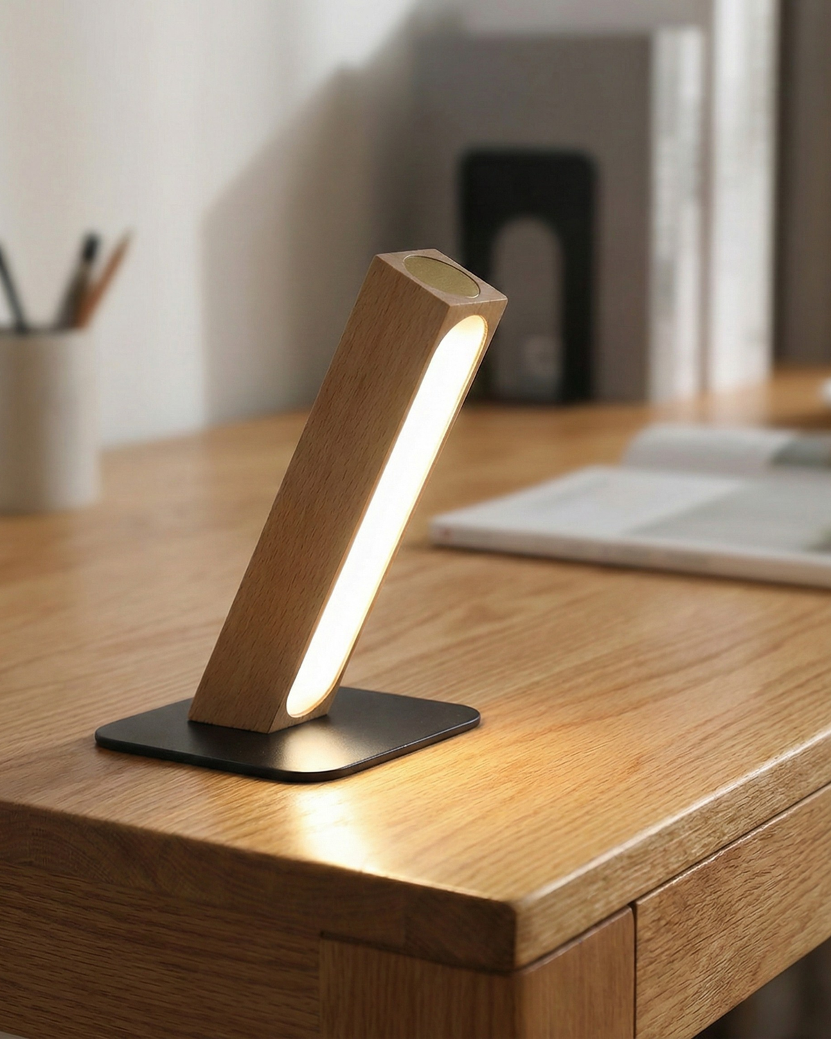 WOODI — Lampe de Chevet en Bois, Sans Fil Rechargeable