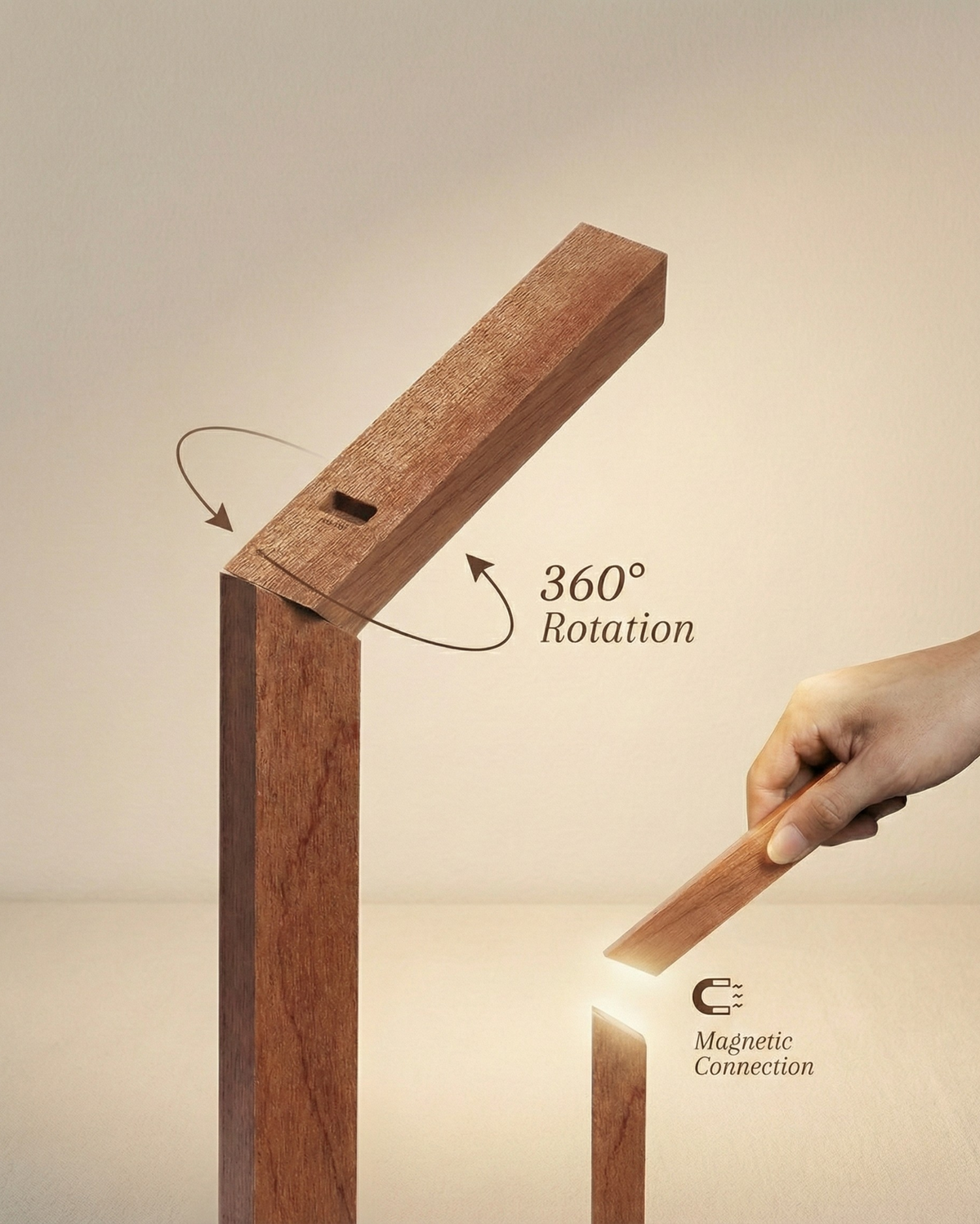 WOODI — Lampe de Chevet en Bois, Sans Fil Rechargeable