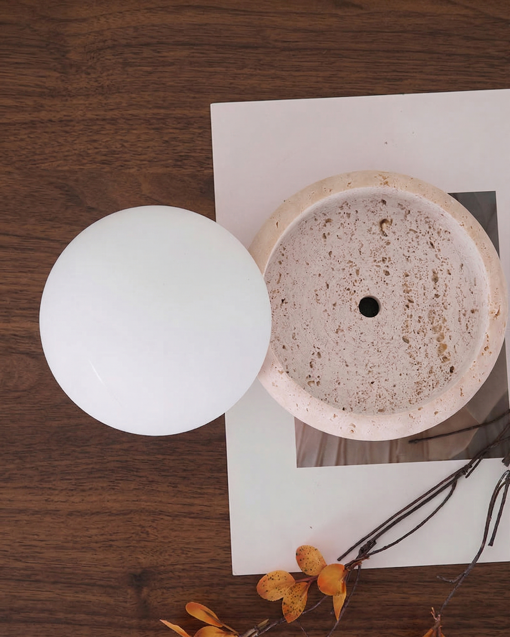 EON — Lampe à Poser en Travertin, Sans Fil Rechargeable