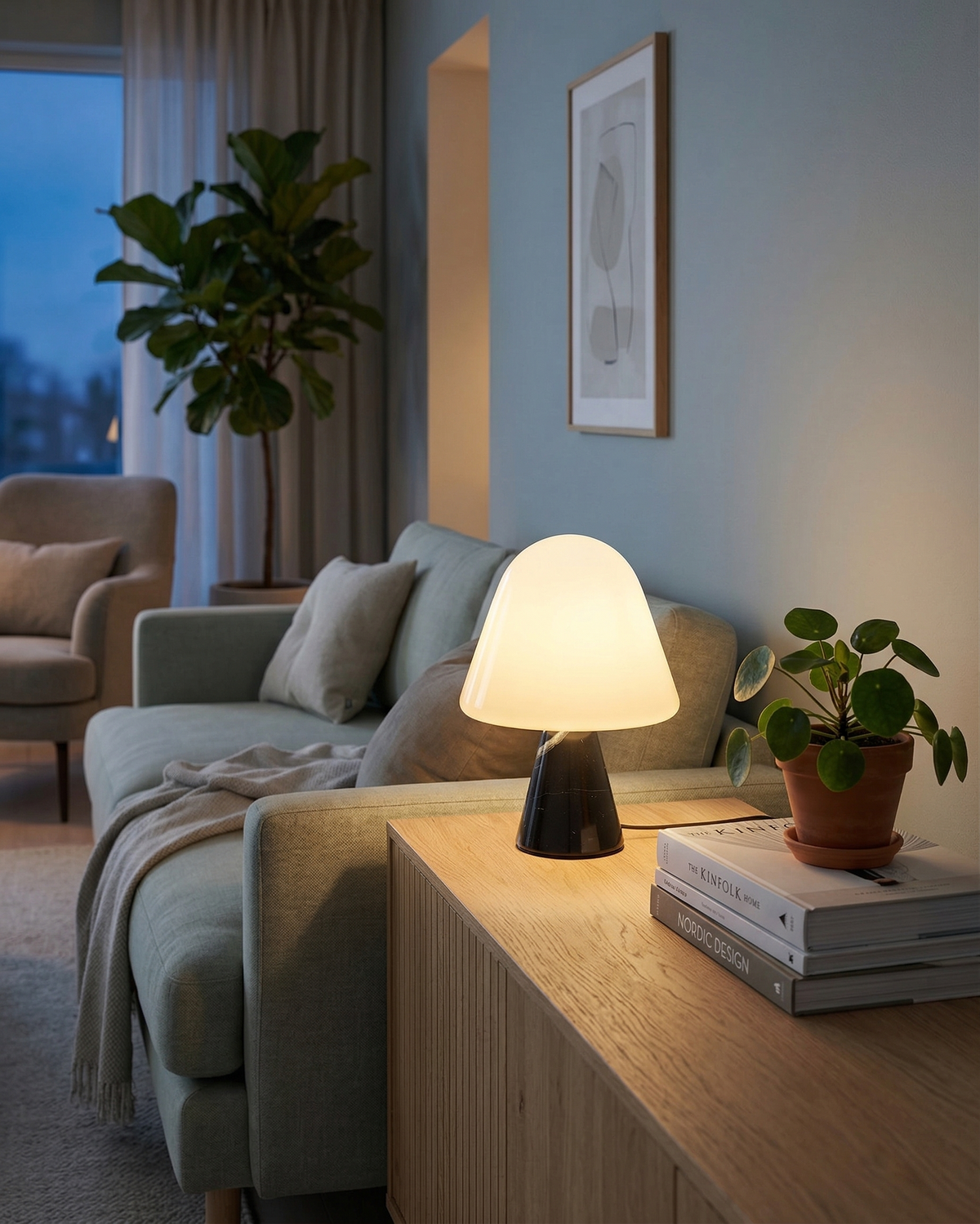 NOKA — Lampe de Table en Marbre et Verre, Dimmable pour Salon et Bureau