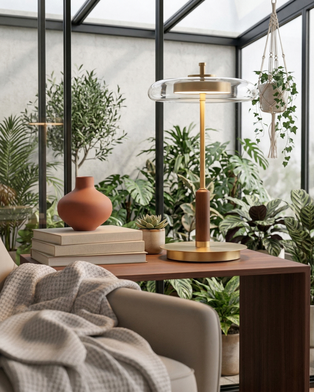 TOCRIS — Lampe de Table en Laiton et Bois pour Salon et Bureau
