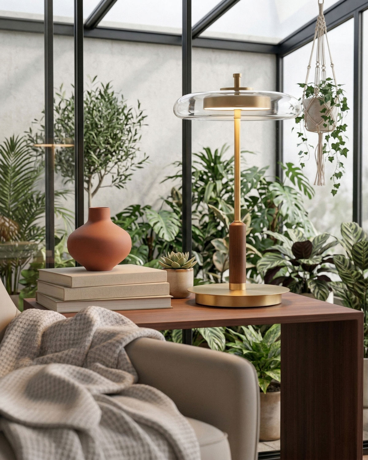 TOCRIS — Lampe de Table en Laiton et Bois pour Salon et Bureau