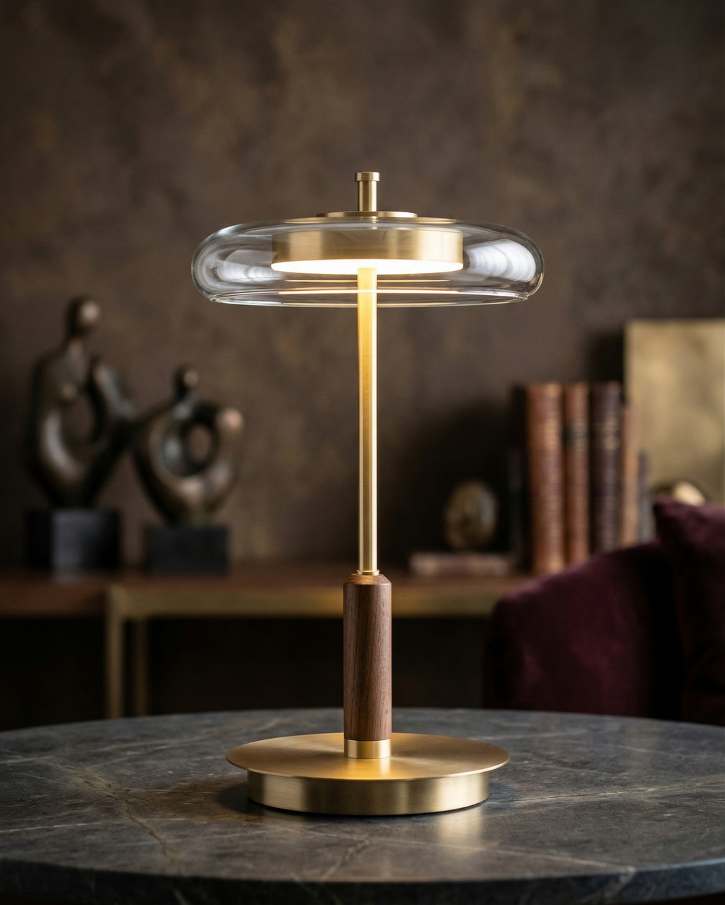 TOCRIS — Lampe de Table en Laiton et Bois pour Salon et Bureau