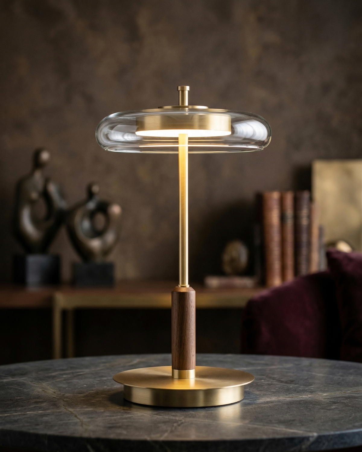 TOCRIS — Lampe de Table en Laiton et Bois pour Salon et Bureau