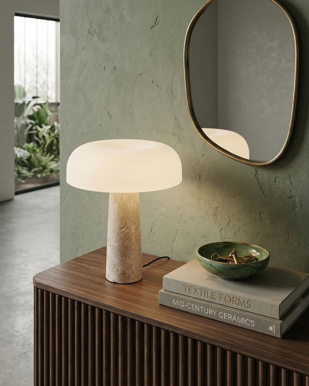 ZENO — Lampe de Table en Travertin et Verre pour Salon et Bureau