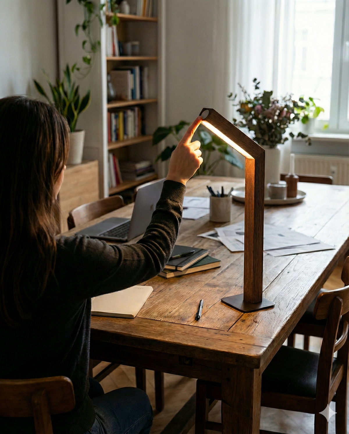 WOODI — Lampe de Chevet en Bois, Sans Fil Rechargeable