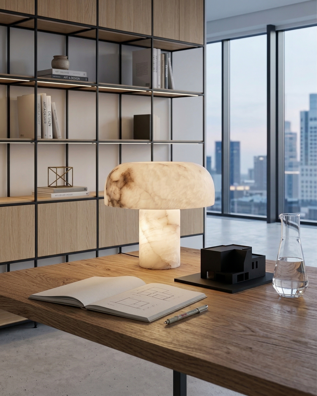 IZO — Lampe de Table en Albâtre, Dimmable pour Salon et Bureau
