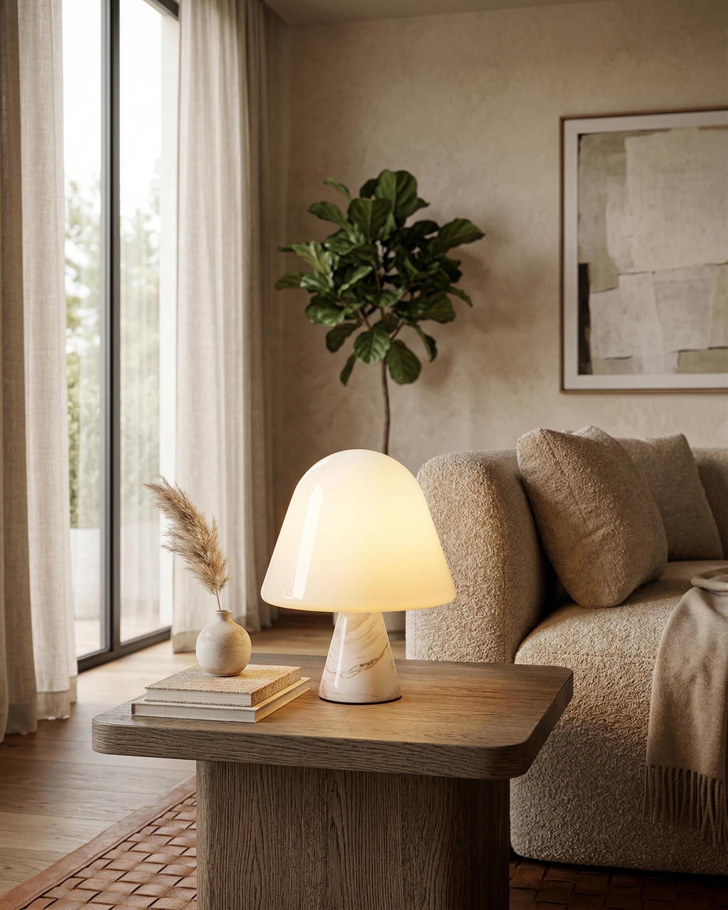 NOKA — Lampe de Table en Marbre et Verre, Dimmable pour Salon et Bureau