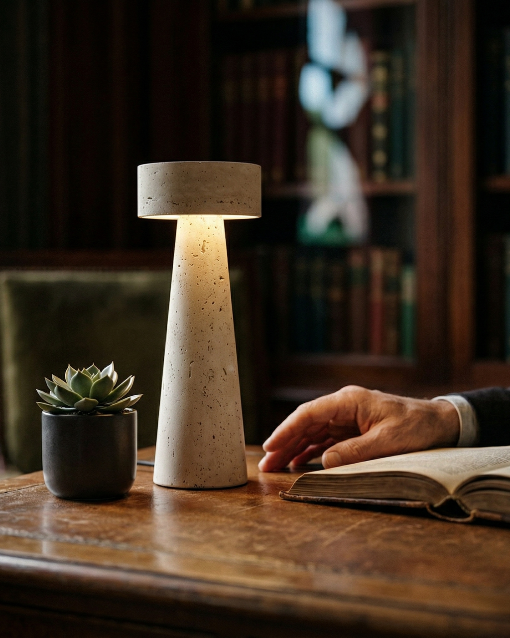 BELLO — Lampe de Table en Travertin pour Salon et Bureau