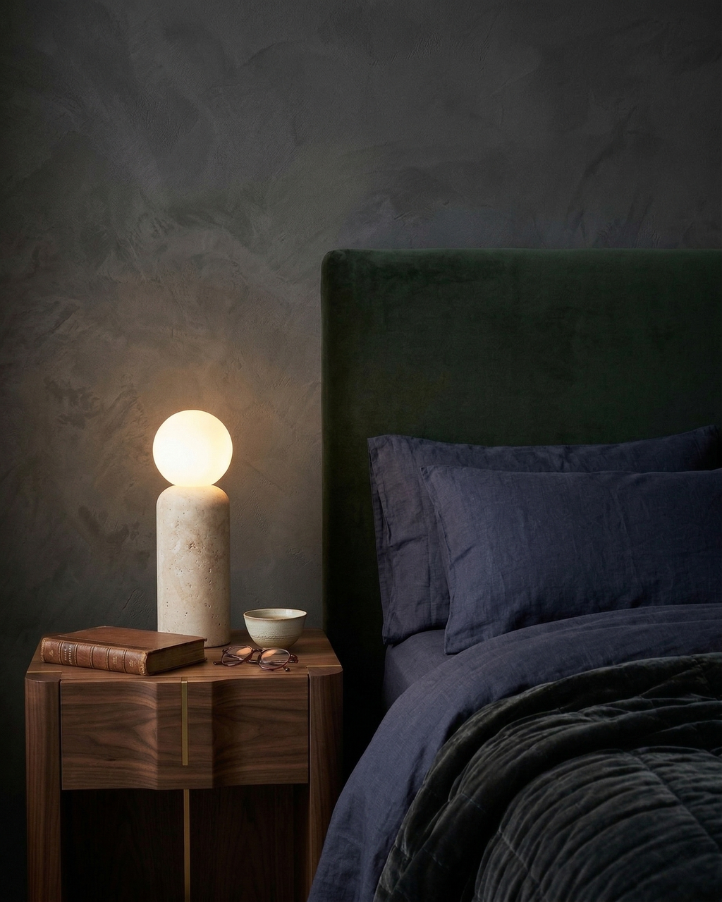 ZIRO — Lampe de Table en Travertin et Verre, Dimmable pour Salon et Bureau
