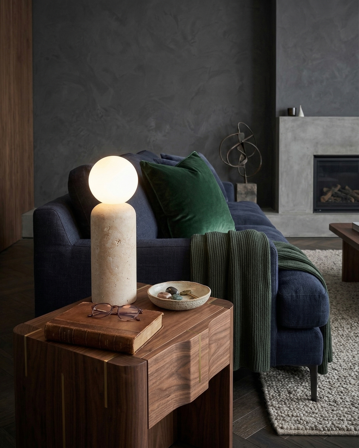 ZIRO — Lampe de Table en Travertin et Verre, Dimmable pour Salon et Bureau