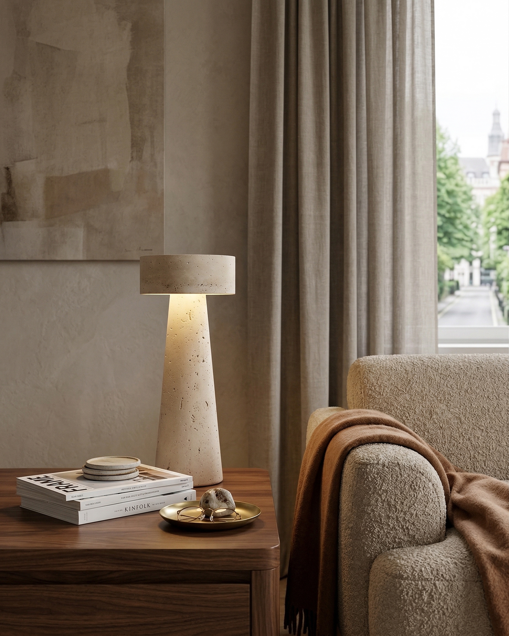 BELLO — Lampe de Table en Travertin pour Salon et Bureau