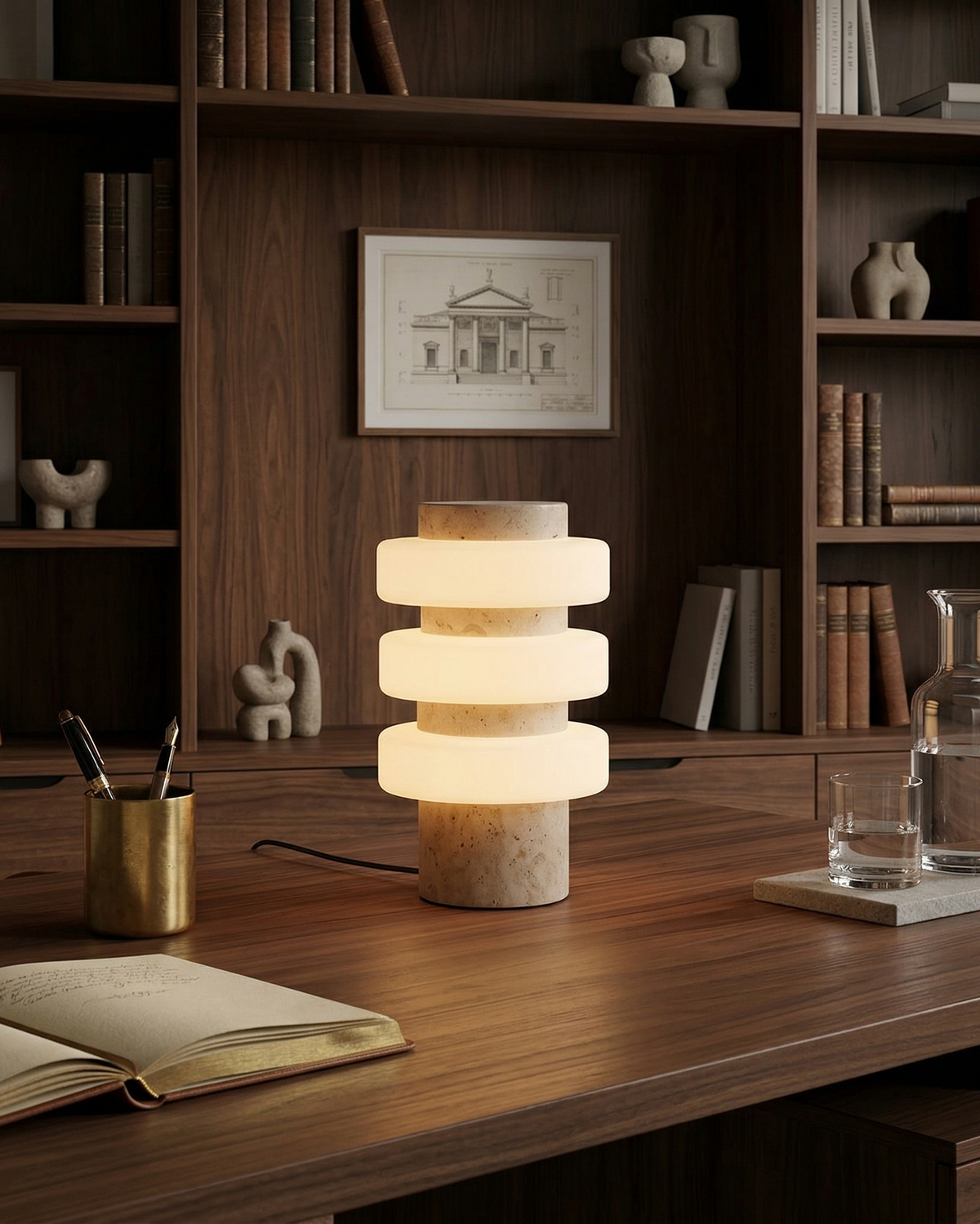 JALA — Lampe de Table en Marbre et Travertin pour Salon et Bureau