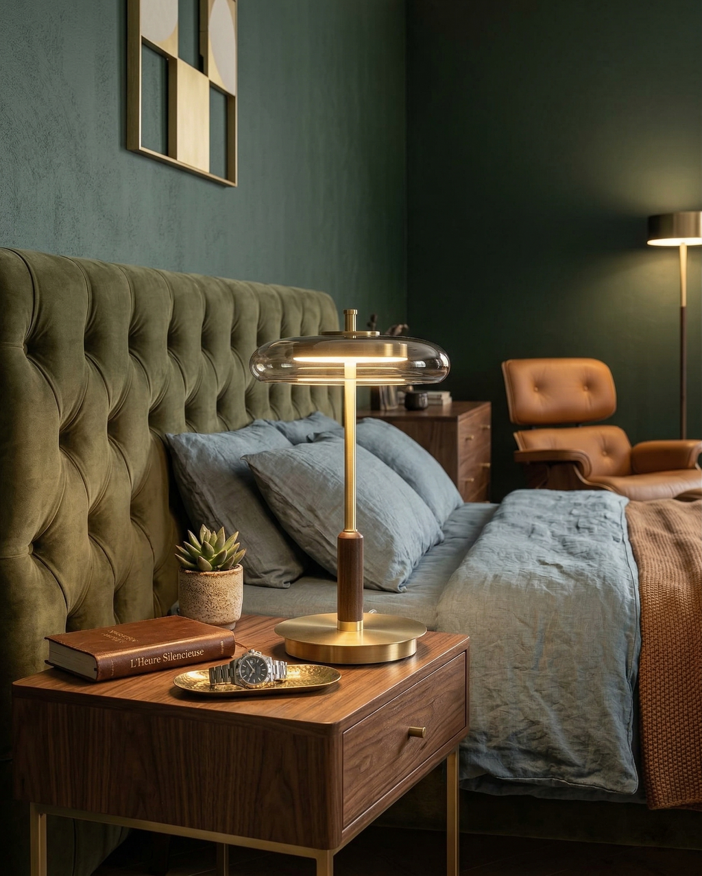 TOCRIS — Lampe de Table en Laiton et Bois pour Salon et Bureau