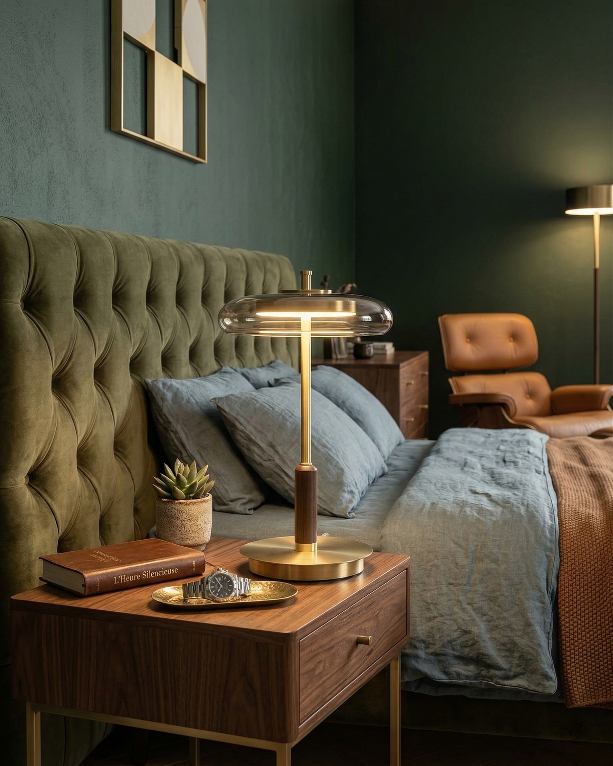 TOCRIS — Lampe de Table en Laiton et Bois pour Salon et Bureau
