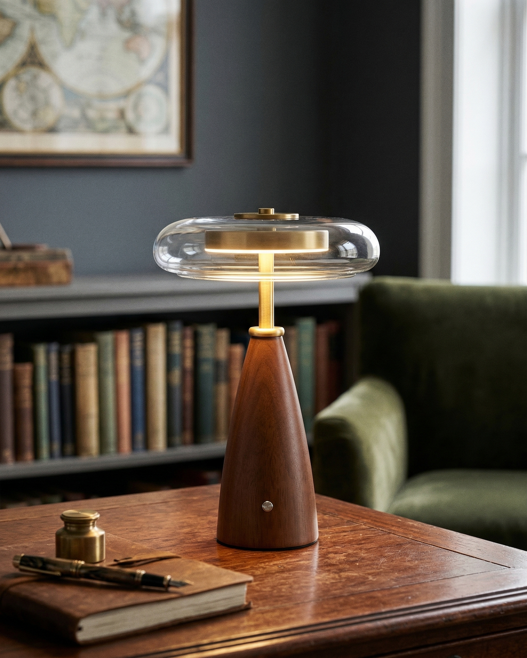 NALU — Lampe de Table en Laiton et Bois pour Salon et Bureau
