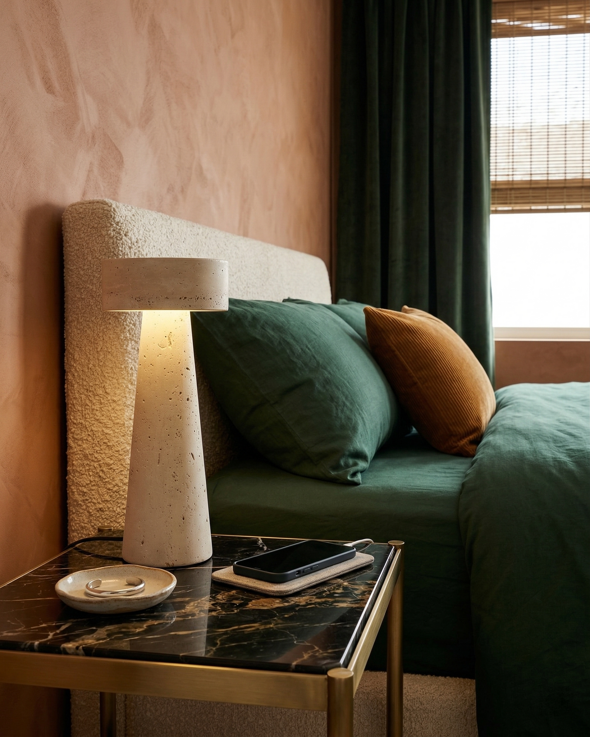 BELLO — Lampe de Table en Travertin pour Salon et Bureau