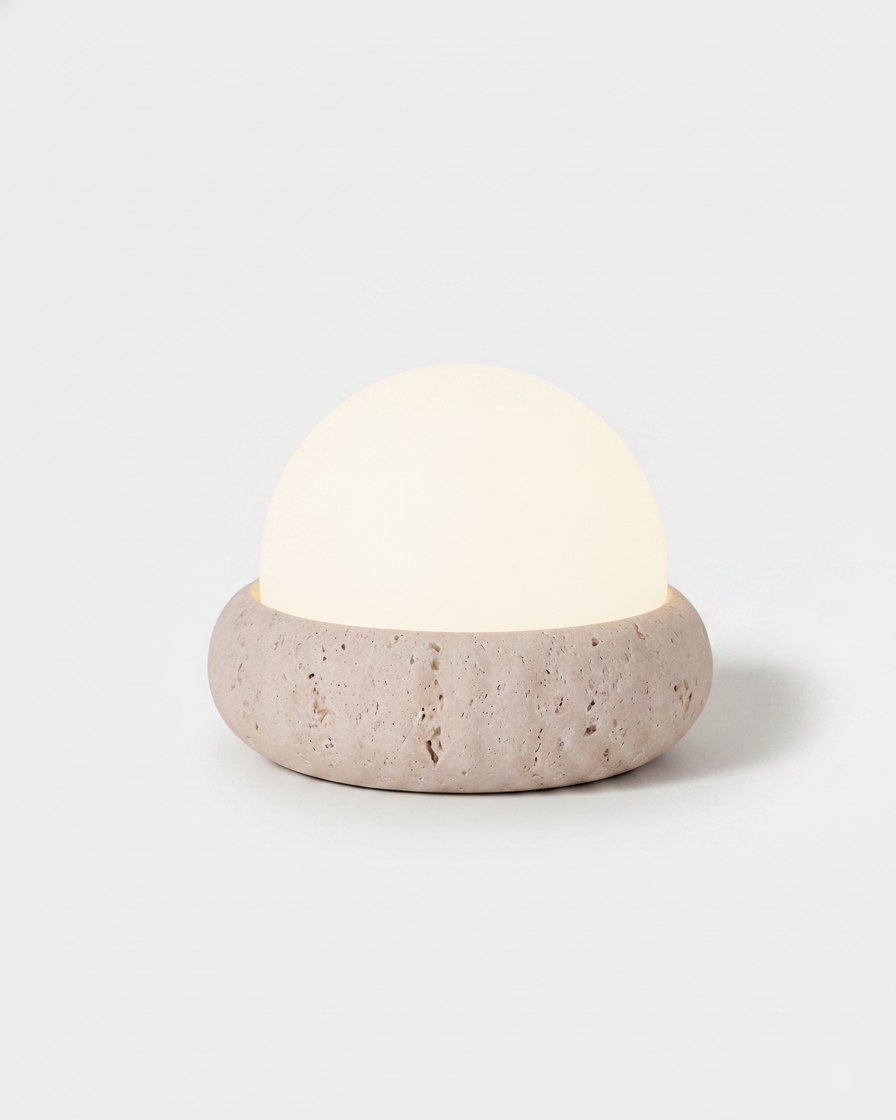 EON — Lampe à Poser en Travertin, Sans Fil Rechargeable