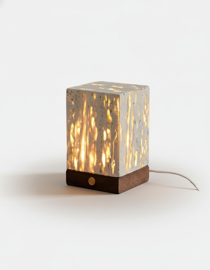 OMA — Lampe de Table en Travertin et Bois pour Salon et Bureau