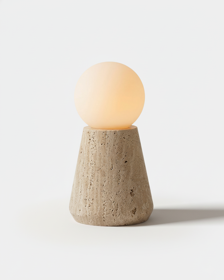 ZIRO — Lampe de Table en Travertin et Verre, Dimmable pour Salon et Bureau