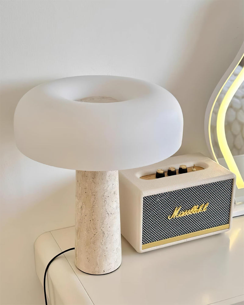 ZENO — Lampe de Table en Travertin et Verre pour Salon et Bureau