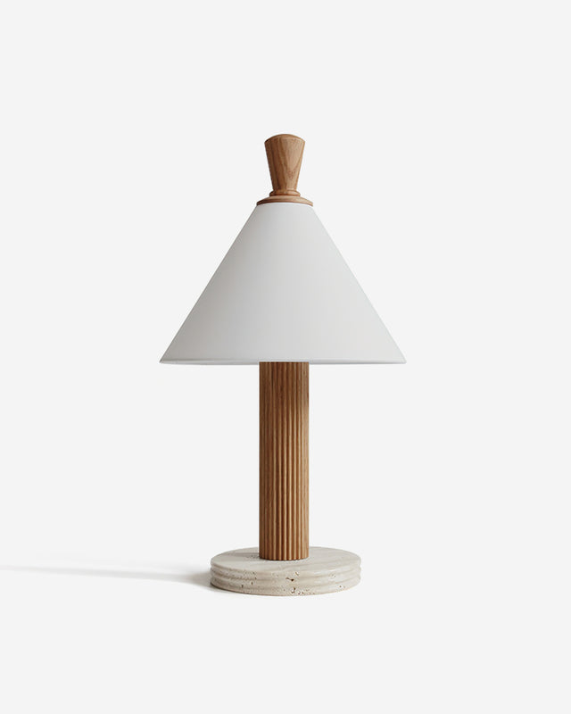 TÉA — Lampe de Table en Travertin et Bois, Dimmable pour Salon et Bureau