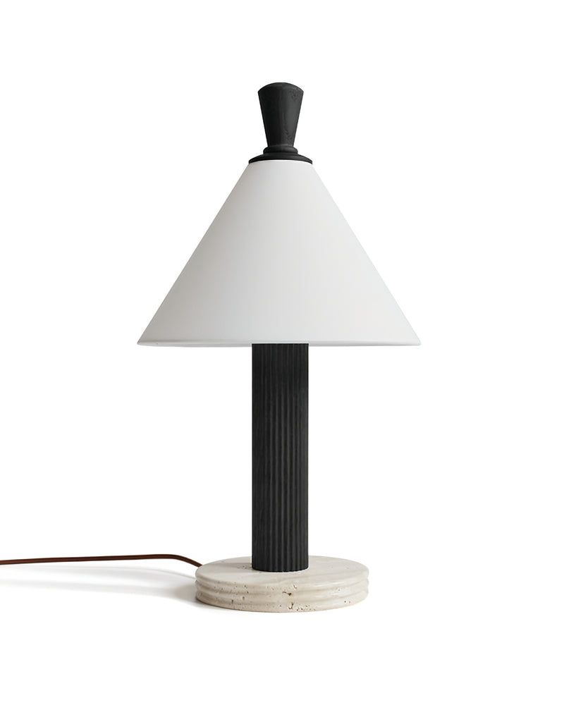 TÉA — Lampe de Table en Travertin et Bois, Dimmable pour Salon et Bureau
