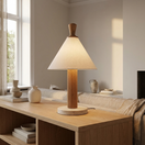 TÉA — Lampe de Table en Travertin et Bois, Dimmable pour Salon et Bureau