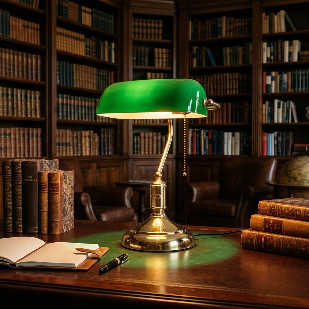 Lampe de bureau ANTIK style banquier sur un bureau en bois