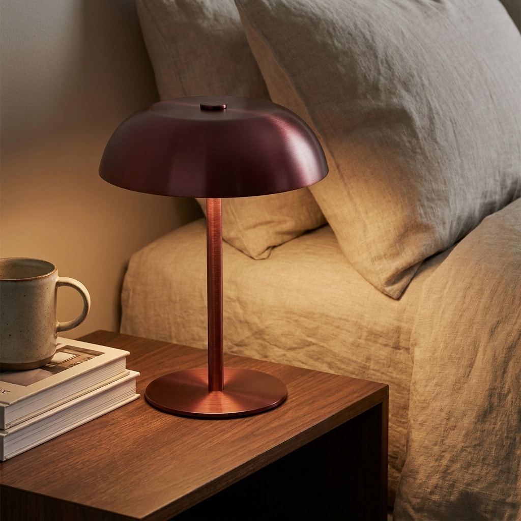 Lampe de table sans fil MALMO champignon éclairée sur un chevet
