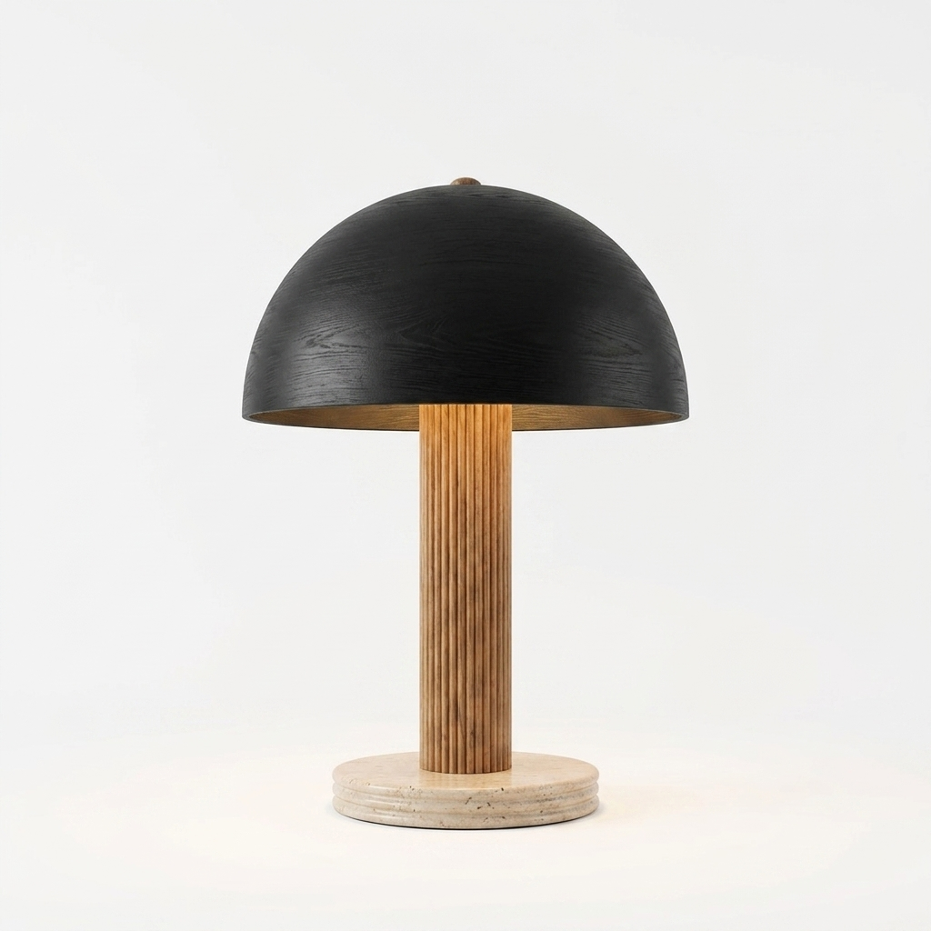 Lampe TÉA travertin et bois noir — packshot studio