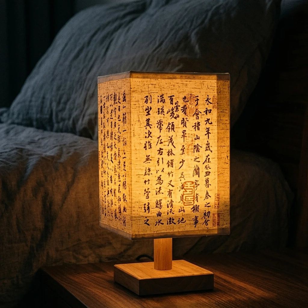 Lampe de chevet japonaise calligraphie papier bois