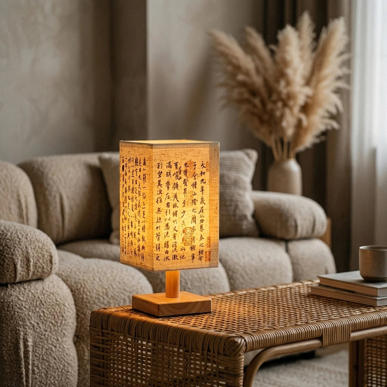 Lampe de chevet japonaise calligraphie papier bois