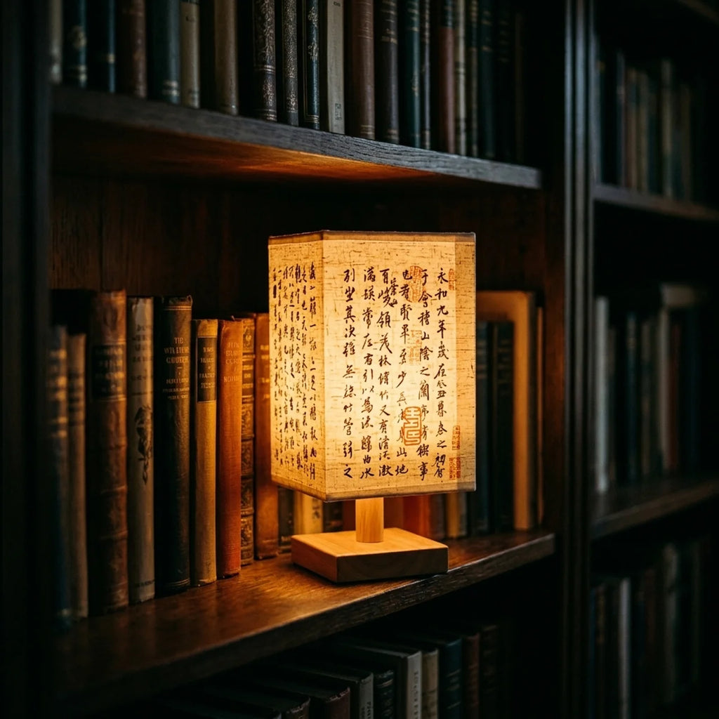 Lampe de chevet japonaise calligraphie papier bois