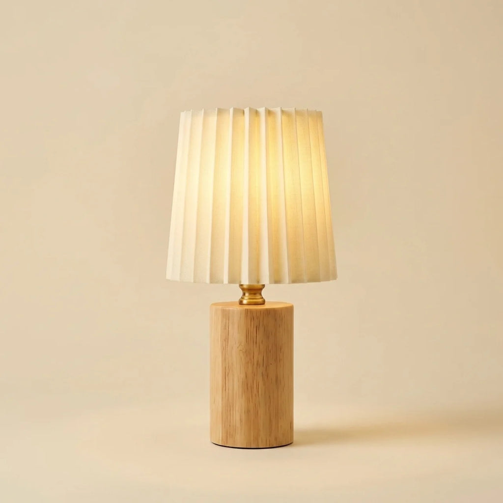 Lampe de Chevet Vintage – Abat-jour Plissé & Bois Clair