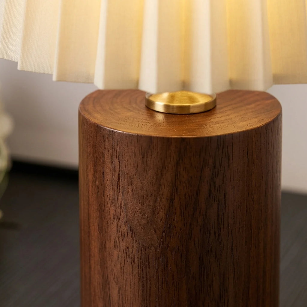 Lampe de Chevet Vintage – Abat-jour Plissé & Bois Massif