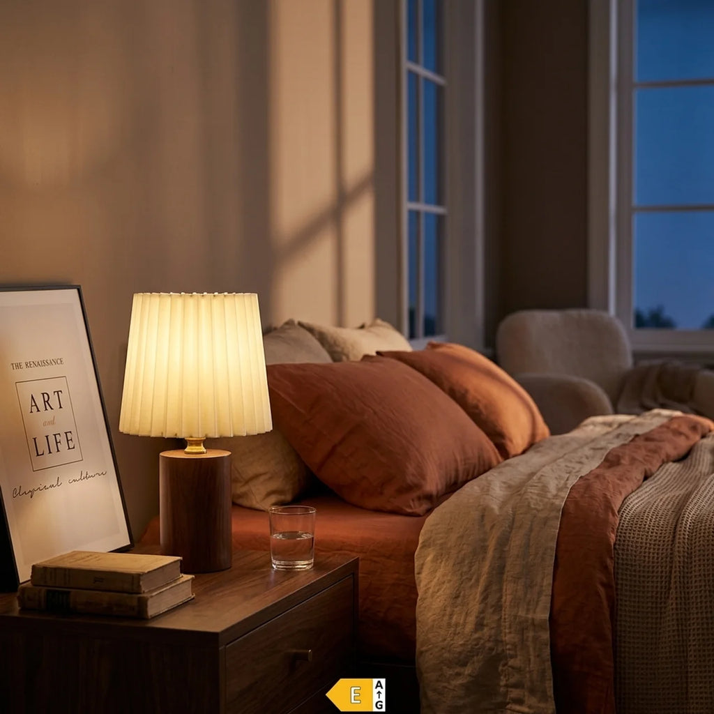Lampe de Chevet Vintage – Abat-jour Plissé & Bois Massif