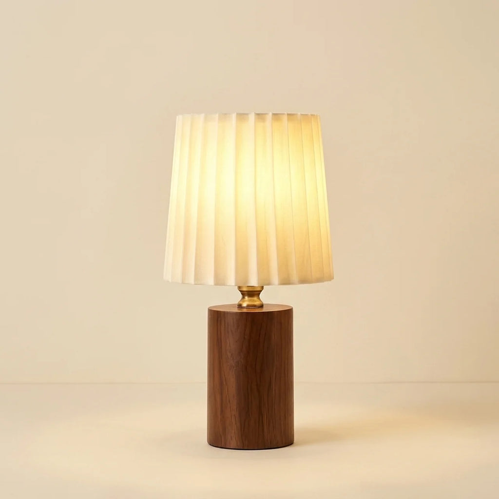 Lampe de Chevet Vintage – Abat-jour Plissé & Bois Massif