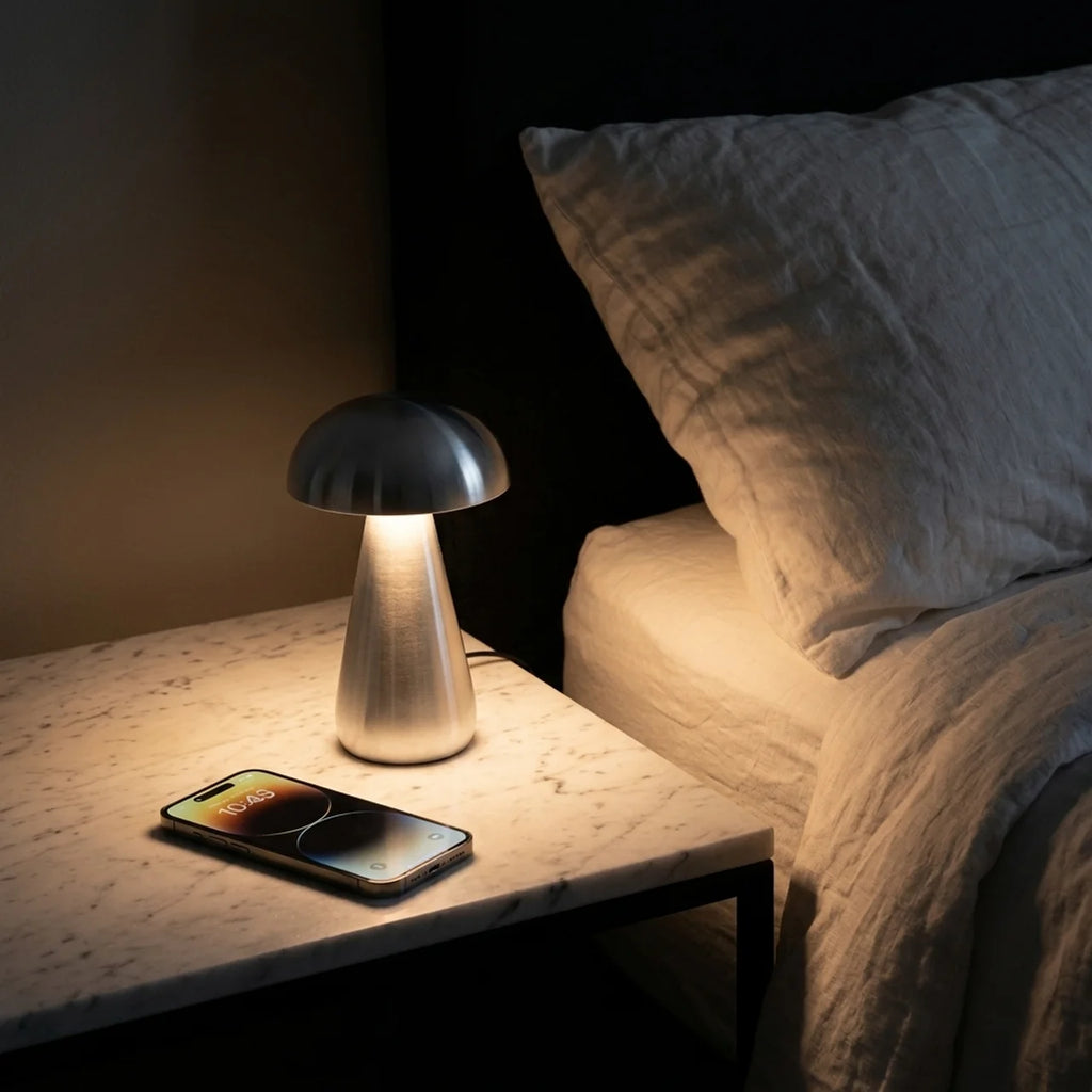 Lampe Champignon LED – Argent| Lampe de Table Design Minimaliste