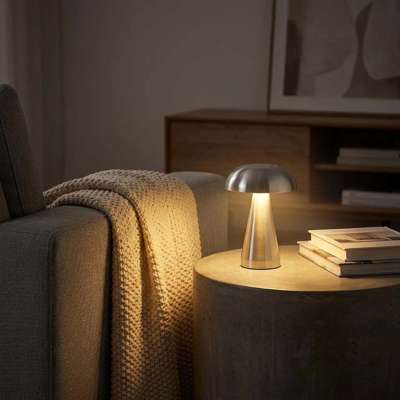 Lampe Champignon LED – Argent| Lampe de Table Design Minimaliste