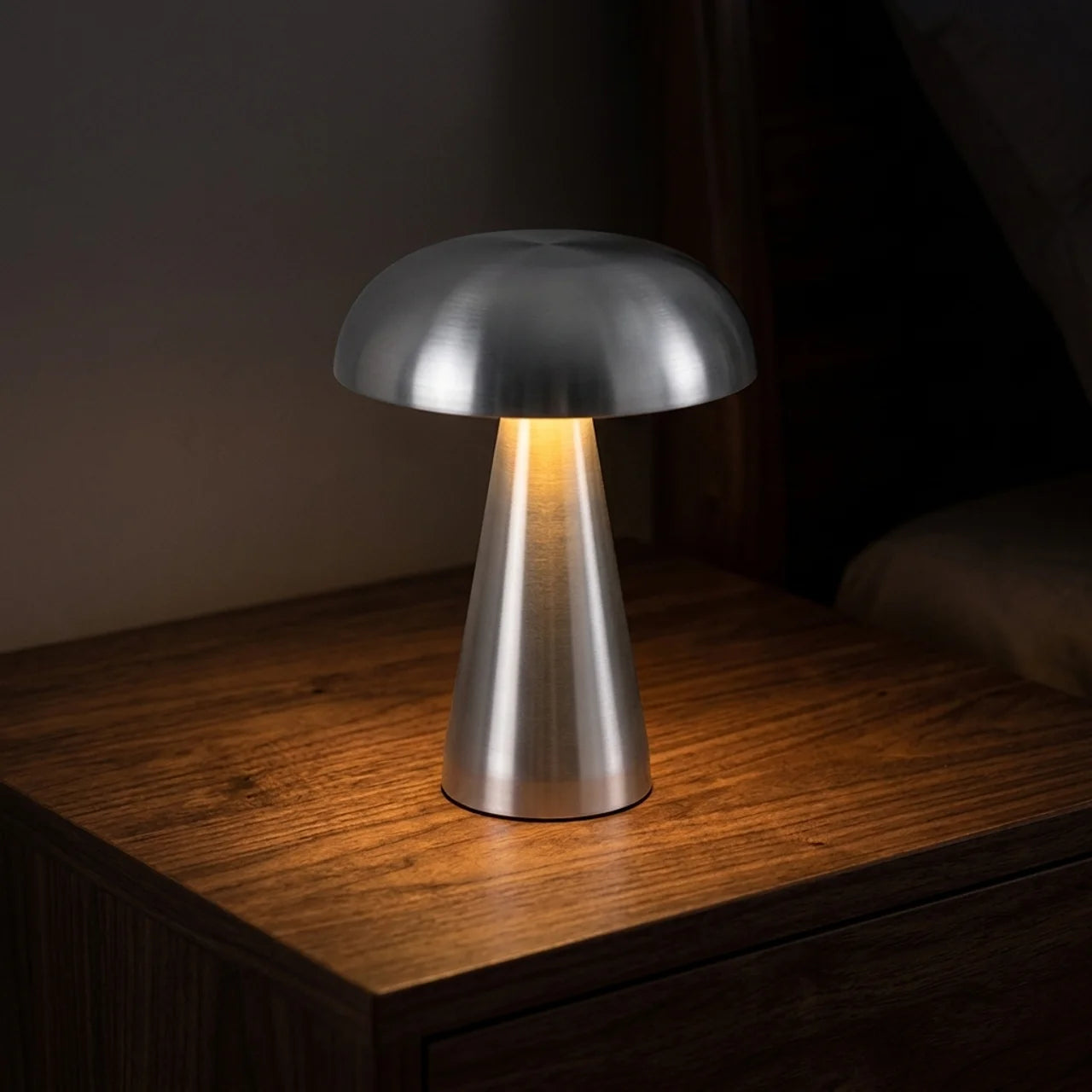 Lampe Champignon LED – Argent| Lampe de Table Design Minimaliste