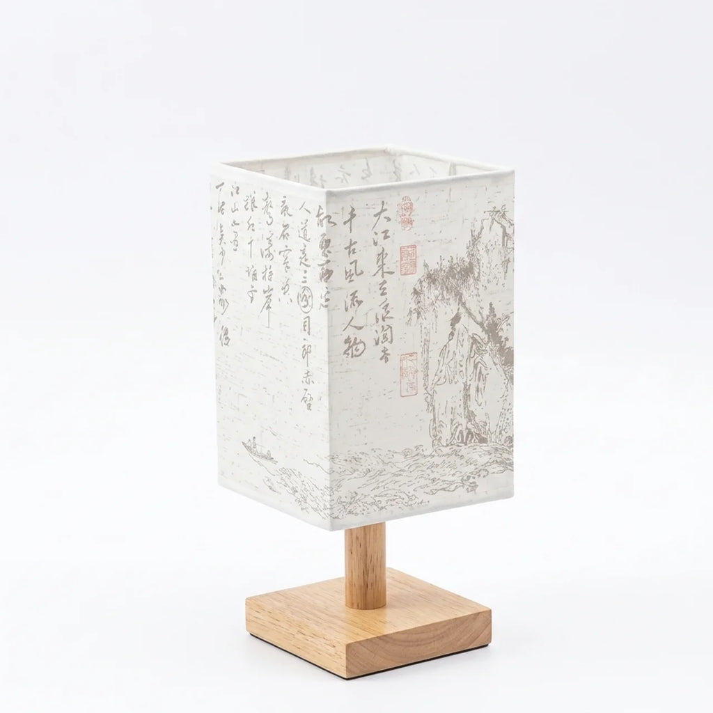 Lampe de chevet japonais zen calligraphie papier bois naturel