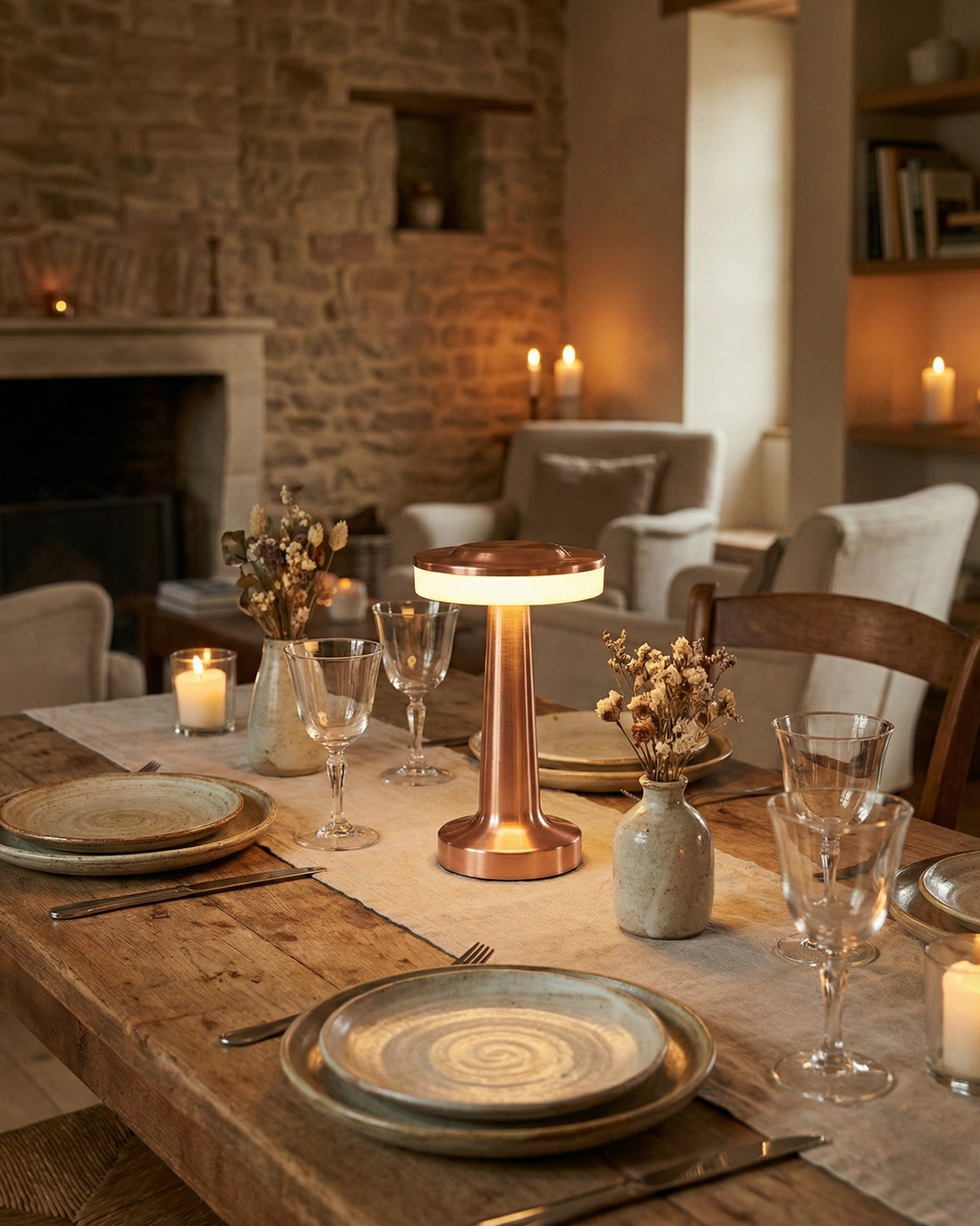 KARO — Lampe de Table en Laiton, Sans Fil Rechargeable pour Chambre et Chevet