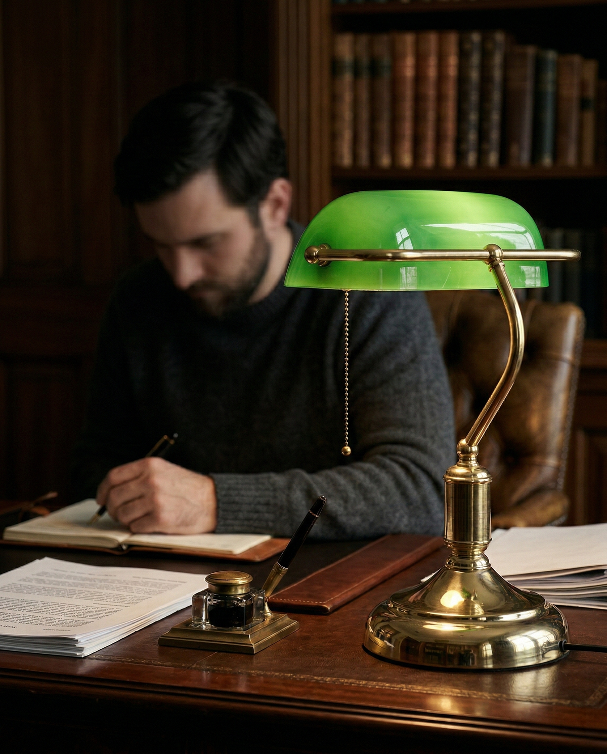 ANTIK — Lampe de Table en Laiton et Verre pour Salon et Bureau
