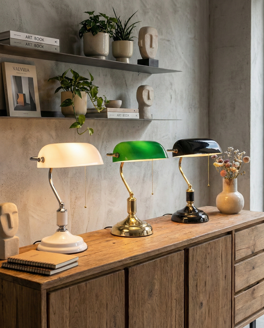 ANTIK — Lampe de Table en Laiton et Verre pour Salon et Bureau