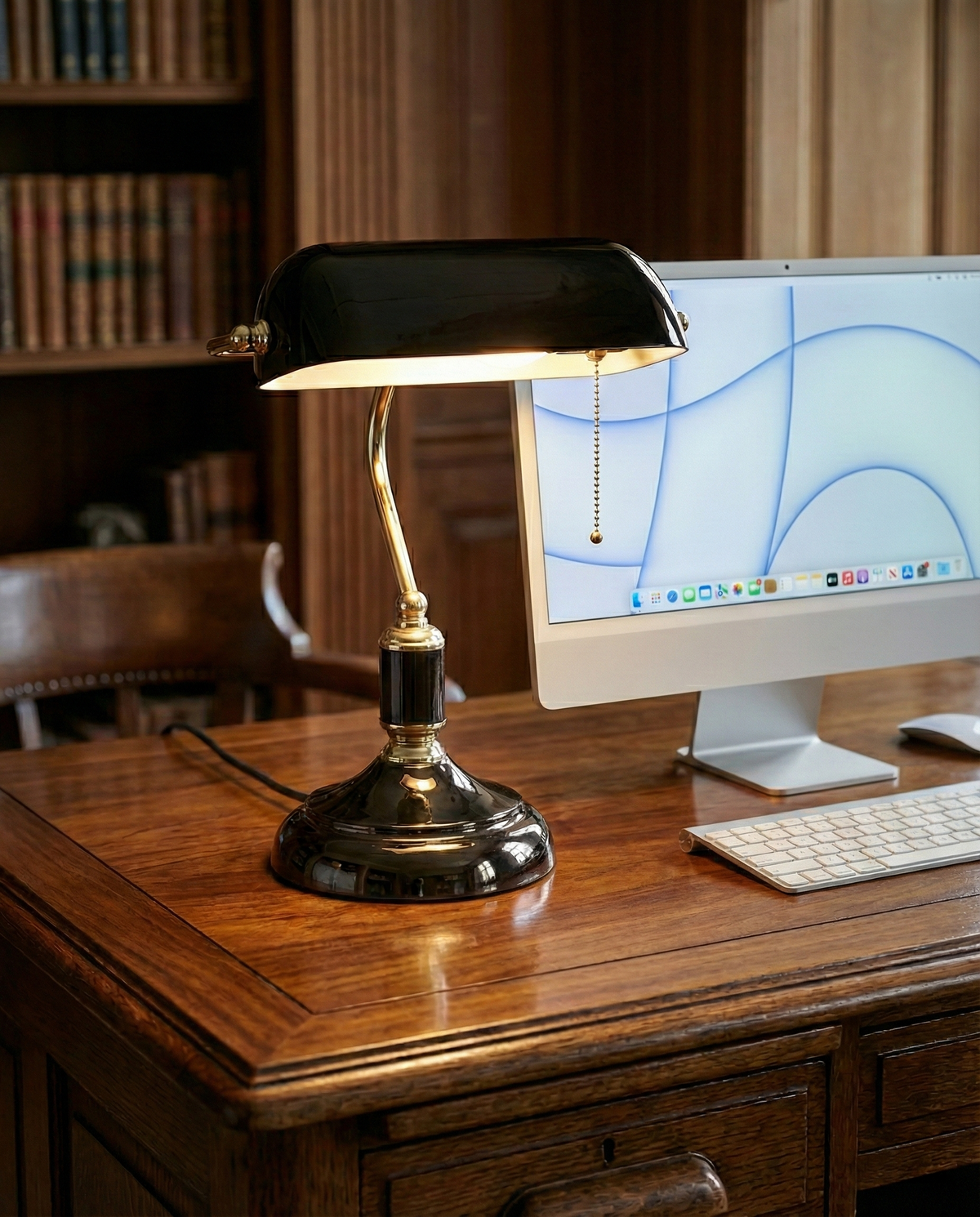 ANTIK — Lampe de Table en Laiton et Verre pour Salon et Bureau