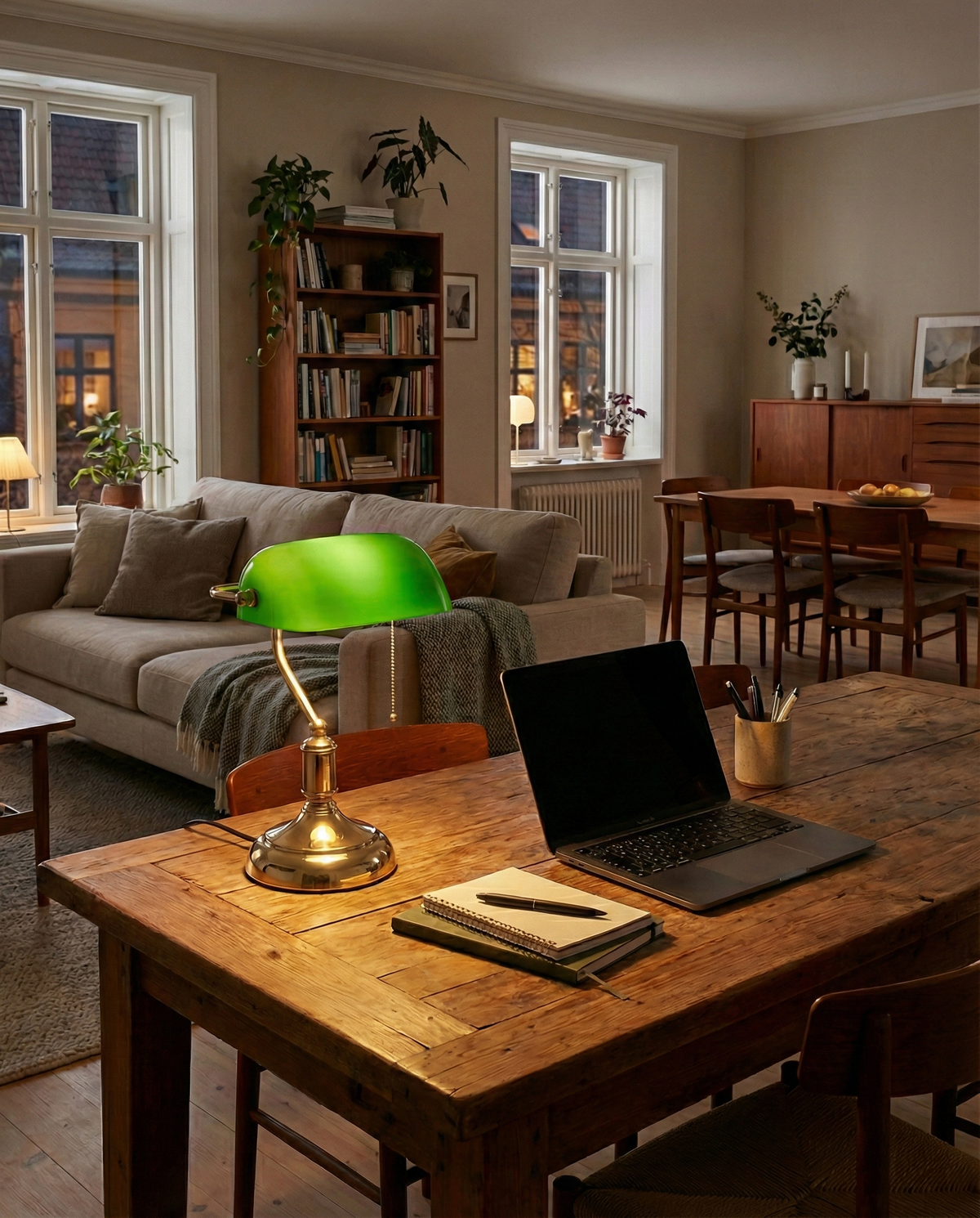 ANTIK — Lampe de Table en Laiton et Verre pour Salon et Bureau